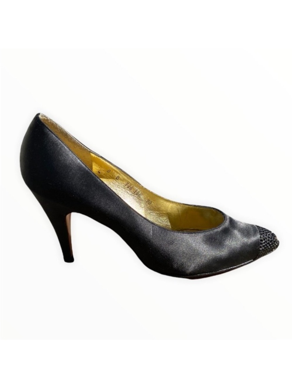 Vintage Amano Black Pumps Size 8 Pumps Beaded 3" Height Cap Toe High Heel Shoes